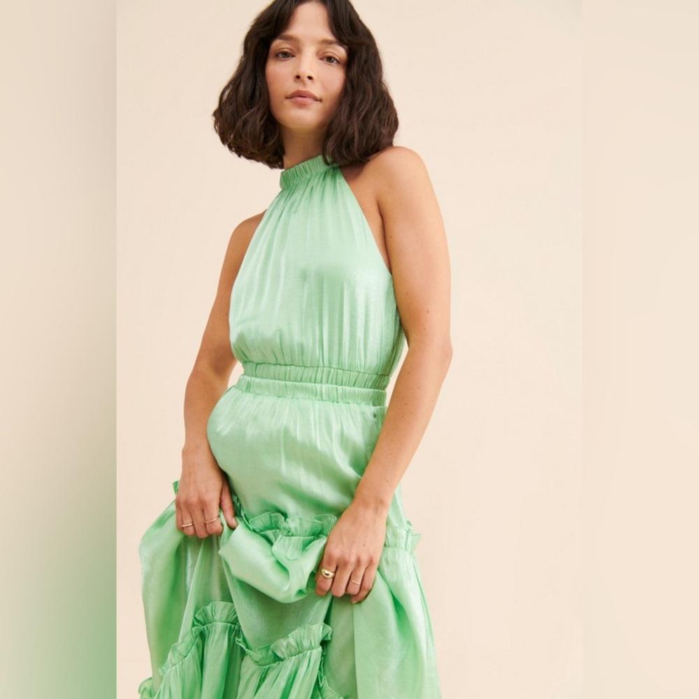 Anthropologie Teagan Maxi Dress Shimmery Light Green Women’s Size Medium - Picture 3 of 11